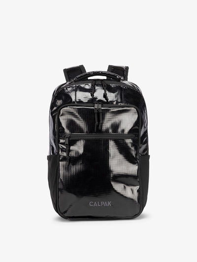 Front view of CALPAK Terra Hydration Backpack in obsidian; BPT2201-OBSIDIAN