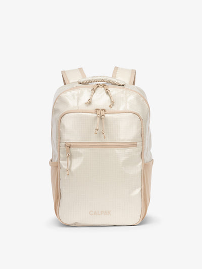 Front view of CALPAK Terra Hydration Backpack in white sands; BPT2201-WHITE-SANDS