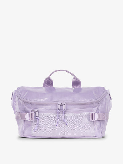 CALPAK Terra Sling Bag with mesh front pocket and top handle in amethyst; CBH2201-AMETHYST