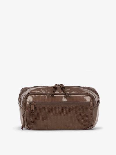 CALPAK Terra small sling bag with mesh front pocket in brown cacao; BBT2301-CACAO