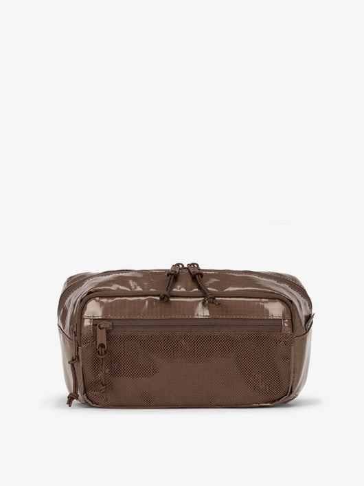 CALPAK Terra small sling bag with mesh front pocket in brown cacao; BBT2301-CACAO