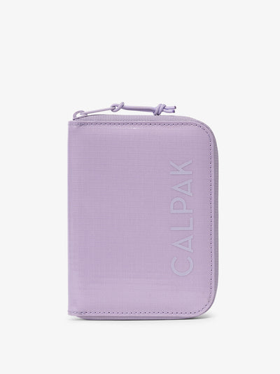 CALPAK Terra Zippered Passport Wallet in Amethyst light purple front view; ATPW2501-AMETHYST