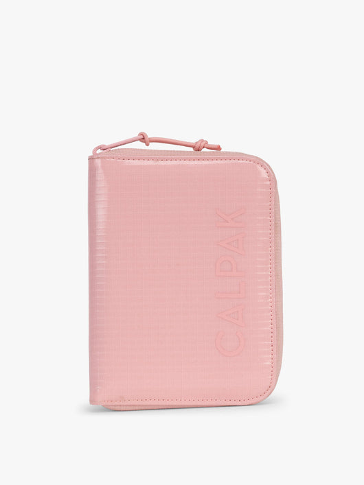 CALPAK Terra Zippered Passport Wallet in Blossom pink front view;  ATPW2501-BLOSSOM