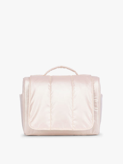 CALPAK Luka Hanging Toiletry Bag in light pink shiny Pearlescent; TLH2301-PEARLESCENT