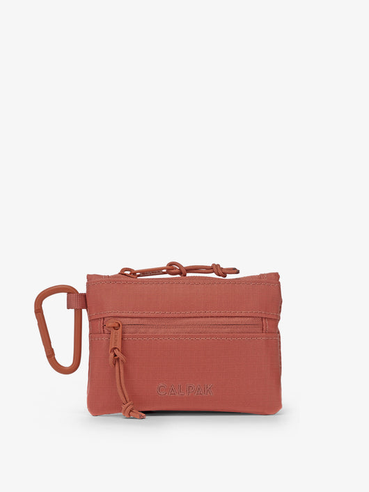 CALPAK Terra Clippable Card Pouch in red and orange Matte Clay front view; TPC2401-CLAY