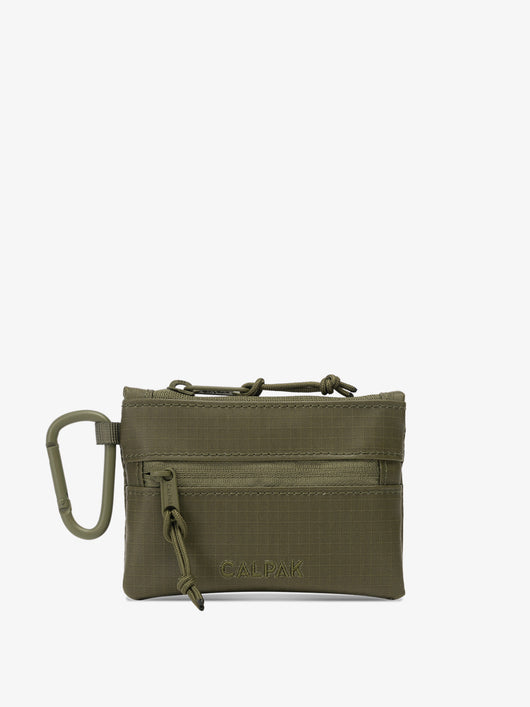 CALPAK Terra Clippable Card Pouch in dark green Matte Pine front view; TPC2401-PINE