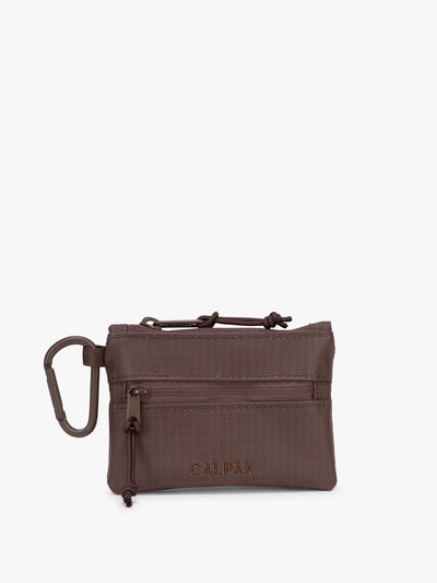 CALPAK Terra Clippable Card Pouch in brown Walnut front view; TPC2401-WALNUT