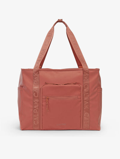 CALPAK Terra 35L Water Resistant Zippered Tote Bag in red and orange Matte Clay front view; TTO2401-CLAY