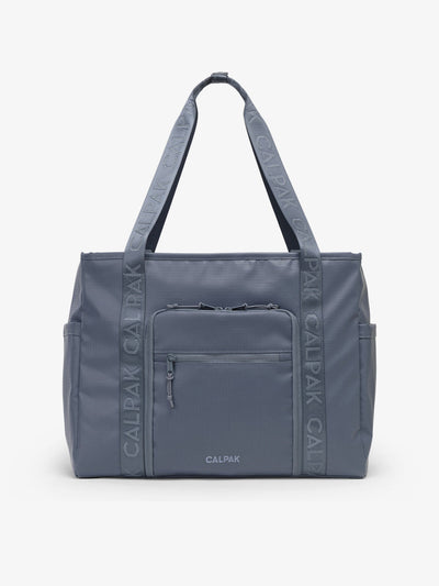CALPAK Terra 35L Water Resistant Zippered Tote Bag in blue Matte Indigo front view; TTO2401-INDIGO