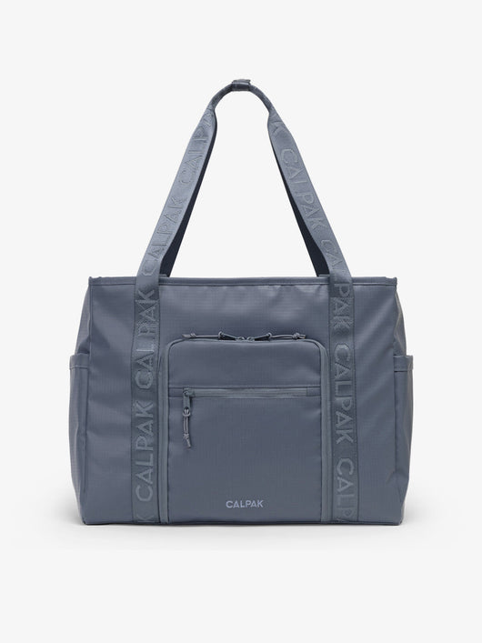 CALPAK Terra 35L Water Resistant Zippered Tote Bag in blue Matte Indigo front view; TTO2401-INDIGO
