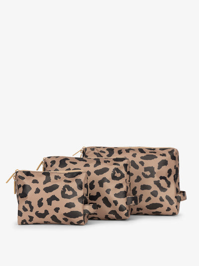 CALPAK Water Resistant Zippered Pouch Set of three in cheetah print; PCZP2401-CHEETAH