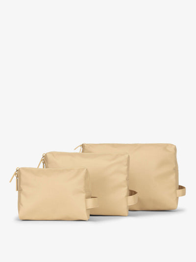 CALPAK Water Resistant Zippered Pouch Set of three in beige oatmeal; PCZP2401-OATMEAL