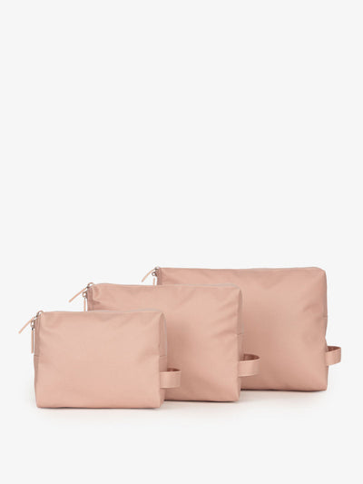 CALPAK Water Resistant Zippered Pouch Set of three in pink sand; PCZP2401-PINK-SAND