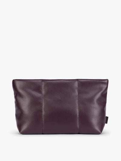 CALPAK dark red Dark Cherry vegan leather pouch bag with a structured rectangular shape and vertical stitched panel details, shown against a plain white background; ZLPM2601-DARK-CHERRY-PU