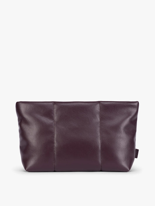 CALPAK dark red Dark Cherry vegan leather pouch bag with a structured rectangular shape and vertical stitched panel details, shown against a plain white background; ZLPM2601-DARK-CHERRY-PU